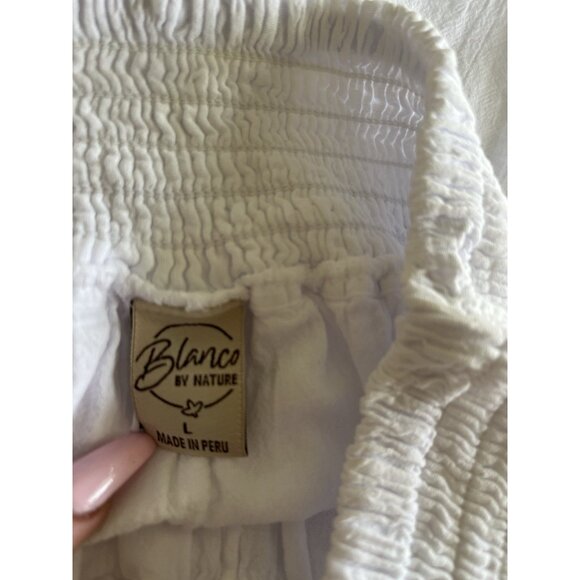 Blanco By Nature White Cotton Wide Leg Pants Large Smocked High Waist Resort NEW - Picture 8 of 11